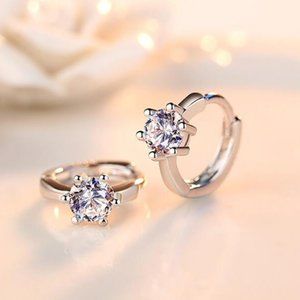 NEW 925 Sterling Silver Diamond Hoop Earrings
